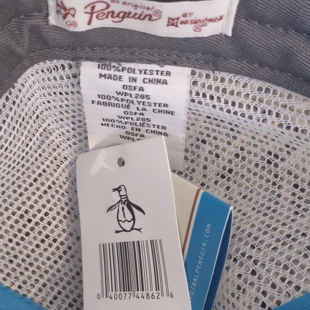 Penguin Palm trees Poolside Graphic Baseball Cap Mesh Trucker Blue Hat Resort - Picture 6 of 12
